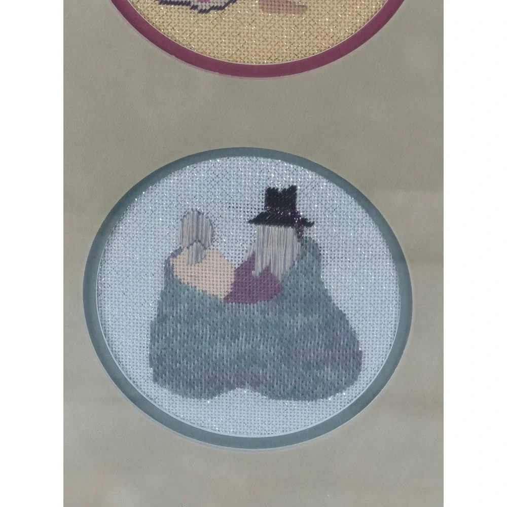 Vintage Southwestern Needlepoint Wall Art Framed Cross‎ Stitch Figures 4 Panels